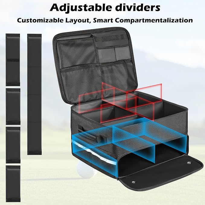 for Golf Trunk Organizer, Car Trunk Locker with Separate Ventilated, Multi-Compartment fits 2 Pairs of Shoes, Storage for Balls, Tees, Cap, Clothes, Gloves, Gifts for Golfers
