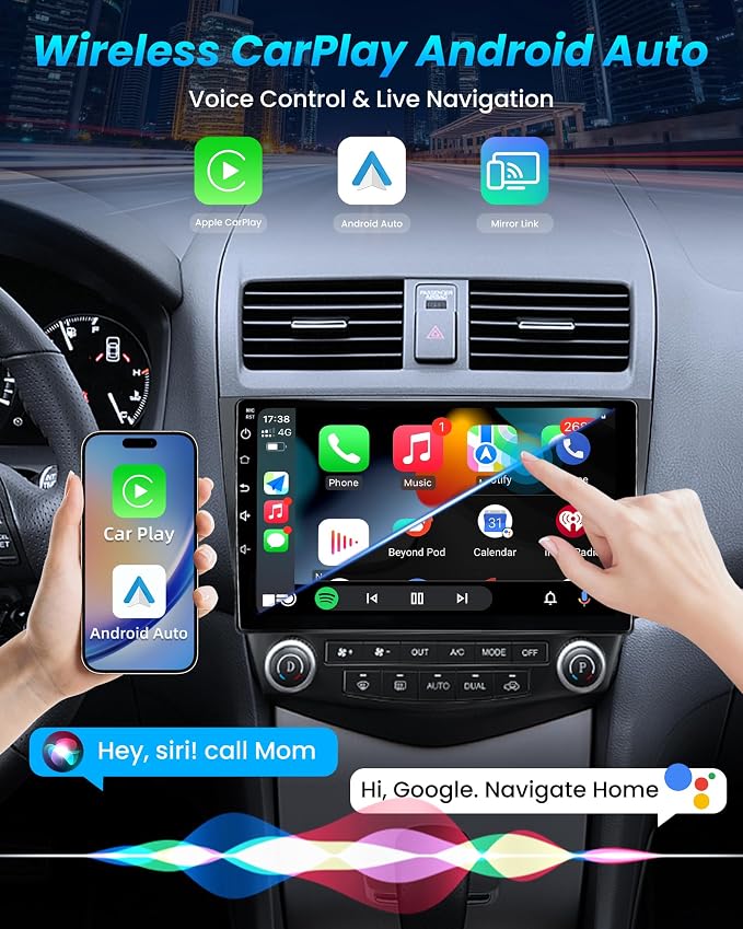 [8Core 4G+64G] Car Radio for Honda Accord 7th 2003-2007: 10.1'' HD Touch Screen Stereo with Wireless CarPlay Android Auto 5G WiFi Bluetooth GPS FM AM 36EQ DSP SWC 1080P Backup Camera