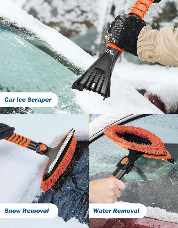 41.5IN Extendable Snow Brush and Ice Scraper, 270°Pivoting Snow Scraper Brush for Car Windshield, Telescoping Ice Scraper, Foam Grip, Heavy Duty Snow Remover for Cars, Trucks, SUV (Orange)