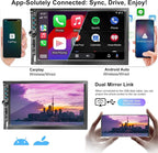 Upgrade Wireless 7" Double Din Car Stereo Apple CarPlay Android Auto 178 * 102mm,Touchscreen Car Play Radio for Car,Screen for Bluetooth 5.2, Weatherproof Backup Camera,FM AM,AUX,Card Slot,USB,SWC