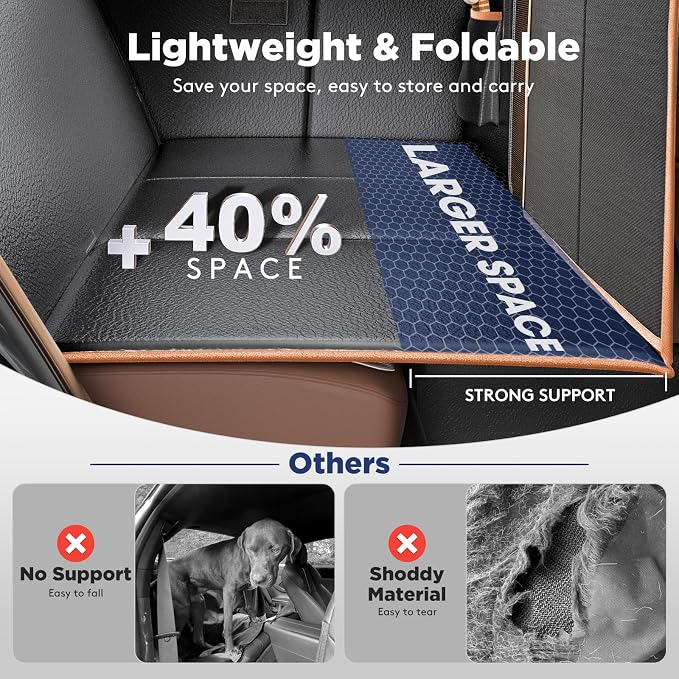 Dog Car Seat Cover for Back Seat, Upgraded PU Leather Back Seat Extender with Hard Bottom Holds 400LBS, Waterproof Anti-Scratch, Large Space Back Seat Cover for Car, SUV, Small Truck
