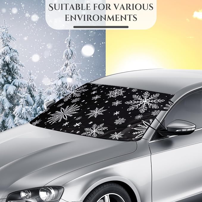 2 Pcs Windshield Cover for Ice and Snow 210T Silver Coated Waterproof Frost Cover 69 x 42 Inches All Seasons Windshield Protector with Elastic Straps Snowflake Winter Car Accessories for Cars
