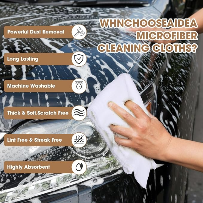 30 Pcs Edgeless Microfiber Plush Towels for Cars Detailing Drying Wash Polishing Absorbent Cleaning Cloths, 500 GSM (16 x 16 Inch,White)