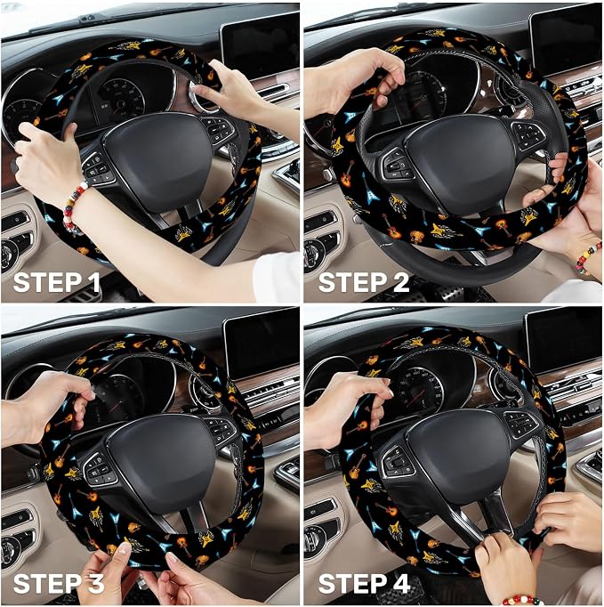 Guitarist Steering Wheel Cover, Non Slip Polyester Car Wheel Protector for Car SUV Truck, Universal 15 Inch