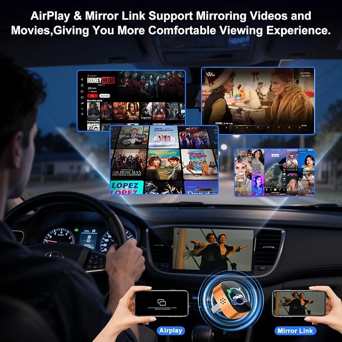 Wireless CarPlay Adapter for iPhone & Android Phone,4 in 1 Cars Screen Mirroring Support Airplay&Mirror Link,CarPlay &Android Auto,Wired to Wireless,Plug and Play (orange I 4 in 1 Wireless Mirroring)