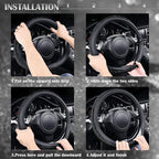 Bling Diamond Leather Steering Wheel Cover, With Sparkly Crystal Glitter Rhinestones Universal Fit 14"1/2-15" Car Wheel Protector for Women Girl Fit Suvs,Vans,Sedans,Car,Trucks, Black Diamond