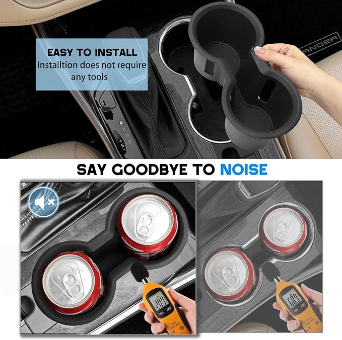 Cup Holder for 2020-2024 Toyota Highlander Center Console Cup Holder Insert Silicone Protector Mat Pad Cupholder Coaster Liner for 2021 2022 2023 Highlander Interior Decoration Accessories Black