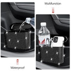 Bling Car Trash Can with Lid, Mini Auto Garbage Can with 30 Trash Bags, Leakproof Automotive Garbage Container Bin, Bling Car Accessories Trash Can for Women (Black Diamond)