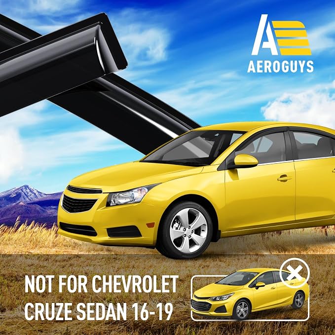 Extra Durable Window Deflectors Tape-On Window Visors Rain Guards Fit for Chevrolet (Chevy) Cruze 2011-2015 Sedan, Sun Visors, Wind Vent for Shades, Exterior Car Accessories - 4pcs. AG0643