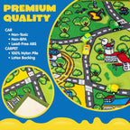 Carpet Playmat w/ 12 Cars Pull-Back Vehicle Set for Kids Age 3+, Jumbo Play Room Rug, City Pretending Play