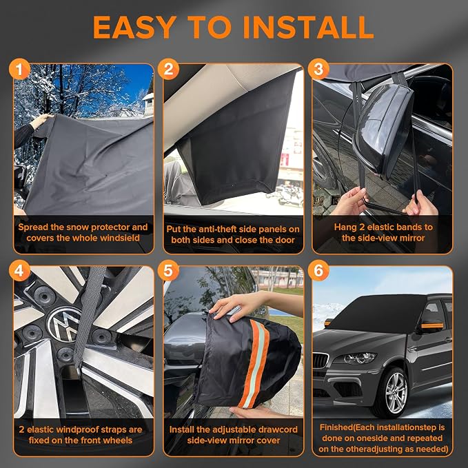 Car Windshield Cover for Ice and Snow Heavy Duty 600D Waterproof Oxford Fabric Windshield Snow Cover Fit for Most Cars Trucks Suvs Essential Car Winter Accessories X-Large Size (82.8 x 47 Inch)