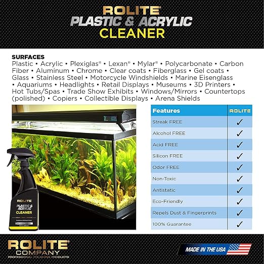 Rolite Plastic & Acrylic Cleaner, 4 fl. oz., High Shine Protectant & Polish for Nonporous Surfaces, Streak-Free Formula for Windshields, Windows, Headlights, Automotive Detailing