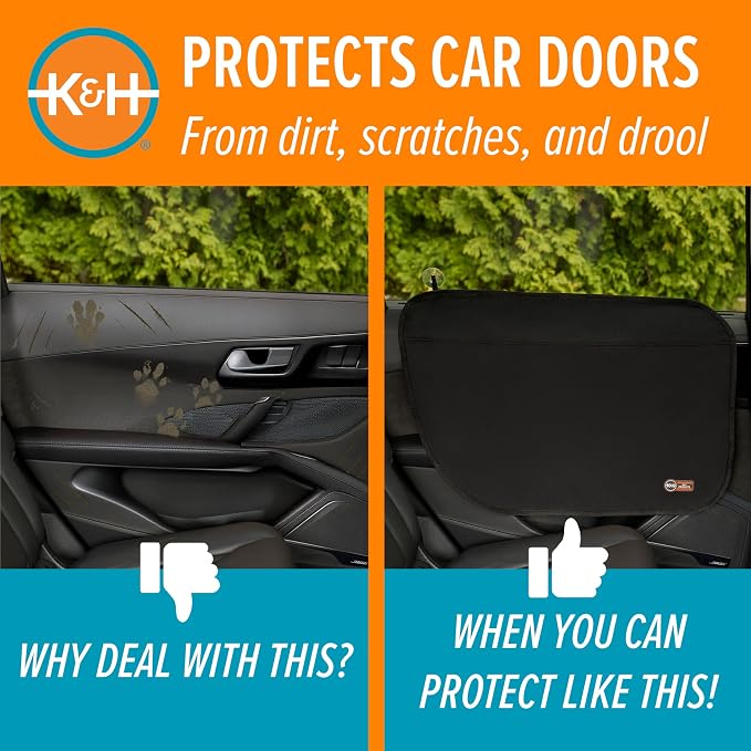 K&H Pet Products Car Door Protector for Dogs, 2 Pack Waterproof Interior Pet Car Door Protector from Dog Scratching, Stay Put Cover Design, Fits Most Vehicles, Washable - 27 x 19in Black