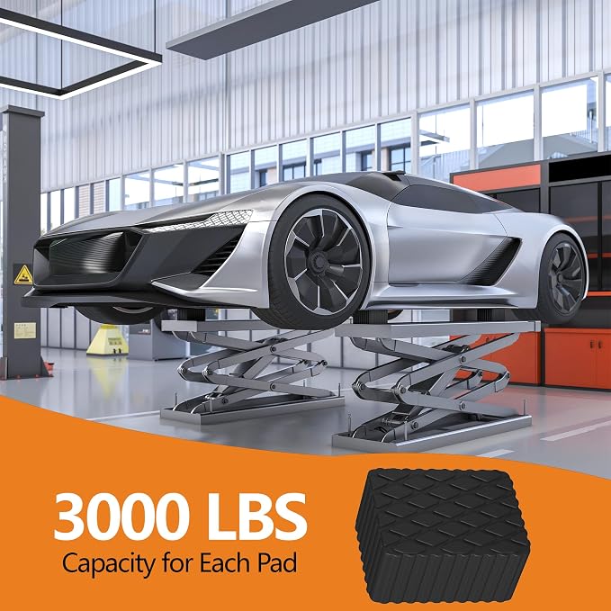 4Pack Solid Rubber Auto Lift Block 6-3/8" x 4-3/4" x 3.15" Heavy Duty Anti-Skid Lift Block Spacer Pad for Car Lifts, Jacks and Racks, 3000 LBS Capacity for Each Pad
