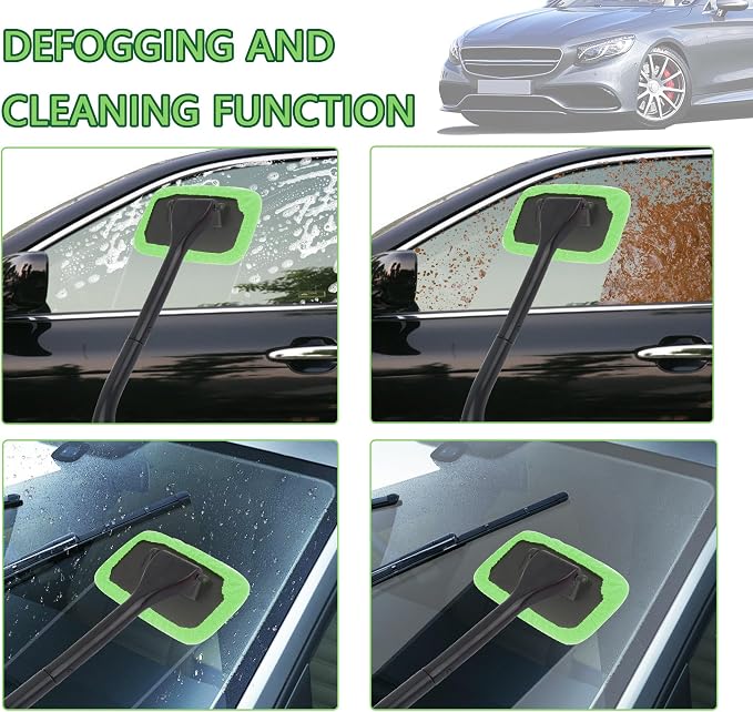 Car Window Cleaner Tool Kit,Microfiber Car Windshield Cleaner Inside with 4PCS Soft Reusable Cloth Cover,Universal Removable Car Glass Cleaner Tool Kit Car Cleaning Tools