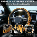 Tiger Stripes Steering Wheel Cover with 2 PCS Cup Coasters for Car,Animal Skin 15 Inch Non-Slip Neoprene Steering Wheel Covers,Breathable Car Accessories Fit for Men Women