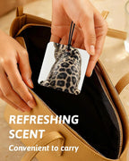 Funky Leopard Print Orange Car Air Freshener 4 Pcs, Cheetah Print Lucky 8 Ball Ace Card Square Hanging Air Freshener for Closet Drawer Books, Girly Y2k Car Accessories Mirror Decor for Women