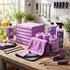 20 Pcs Microfiber Car Drying Towels Microfiber Cleaning Cloth 800 GSM Thick Plush Cleaning Dusting Cloth Auto Detailing Absorbent Towels Rags for Car Household Kitchen Window(Grey and Purple)