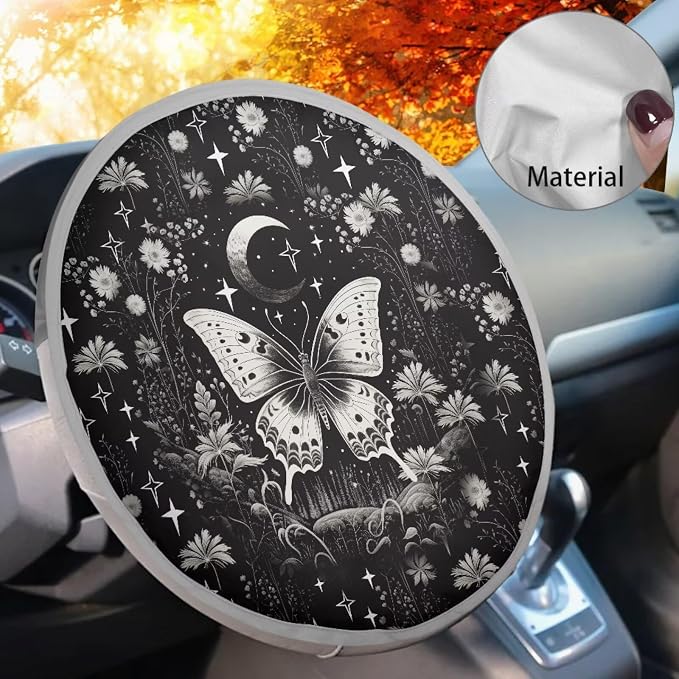 Butterfly Car Steering Wheel Cover Shade Cover, Cooling Steering Wheel Sun Block Anti-Heat Aluminum Foil Steering Wheel Sun Heat Shield for SUV Truck Van
