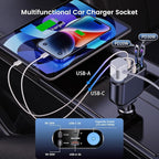 Retractable Car Charger Cigarette Lighter Adapter, 168W 5 in 1 Fast Phone Charging Built-in Replaceable Fuse, Socket Splitter with USB C and USB i Cord, Fit for Phone iPad Galaxy GPS, Black