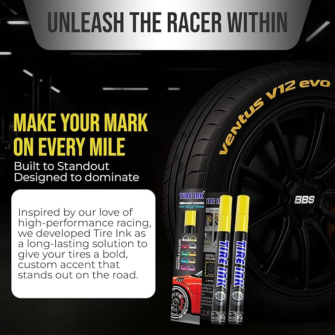 Yellow Paint Pen 2-Pack - Waterproof Permanent Paint pens for Car Wheels Lettering | Car Wash Safe and Durable | Made in Japan