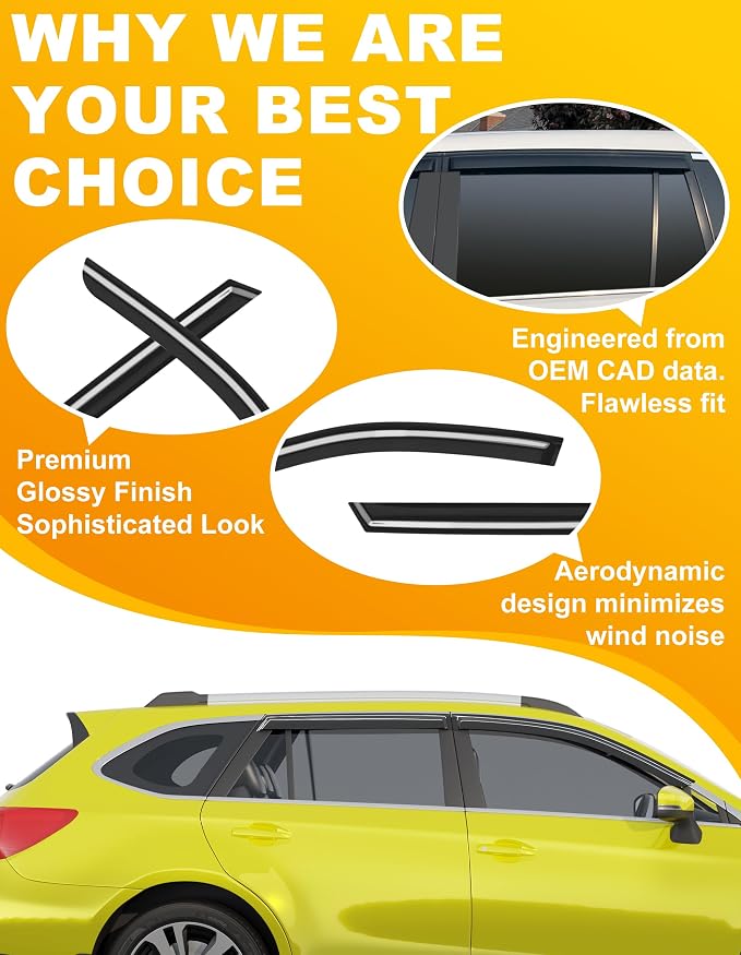 Low-Profile Window Rain Guard for Subaru Outback 2015-2019 Side Window Visors Extra-Thick Vent Visor Window Deflectors Vent Shades Car Accessories