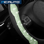 Steering Wheel Cover, Green Sparkly Crystal Bling Glitter with Leather, Universal Fit 14.5"-15.5" Car Steering Wheels for Girls & Women, Anti-Slip Wheels Cover for Cars, Trucks, Van, SUVs