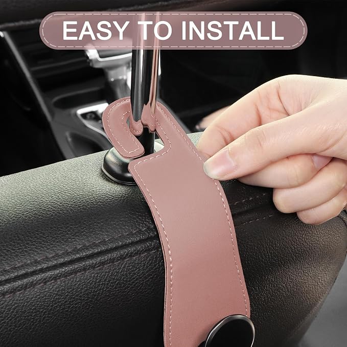 Leather Car Seat Storage Hanger, 2 Pack Stylish Hooks for Purses Bags, Coats Umbrellas, Pink