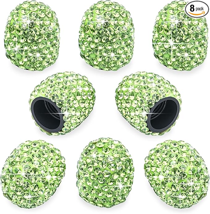 8PCS Bling Crystal Diamond Tire Stem Valve Caps, Dustproof Car Wheel Tire Valve Caps Universal Tire Valve Stem Covers for Cars, SUV, Trucks, Bikes, Motorcycles, Bicycles (Green)