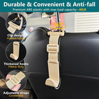Headrest Hooks for Car Adjustable 4 Pack Vehicle Seat Back Organizer Storage Hanger Holder for Purse Bags Universal Fit with Clip Beige