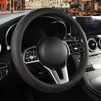 Black Microfiber Leather Steering Wheel Cover 15 inch | Breathable Anti Slip Grip Cool Sporty Look Glow for Women Men