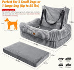 Dog Car Seat, Dog Booster Car Seats with Memory Foam, Thickened Cushion & Washable Removable Cover, Pet Travel Carseat Bed with Safety Leashes for Medium/Large Dogs or 2 Small Dogs, Gray
