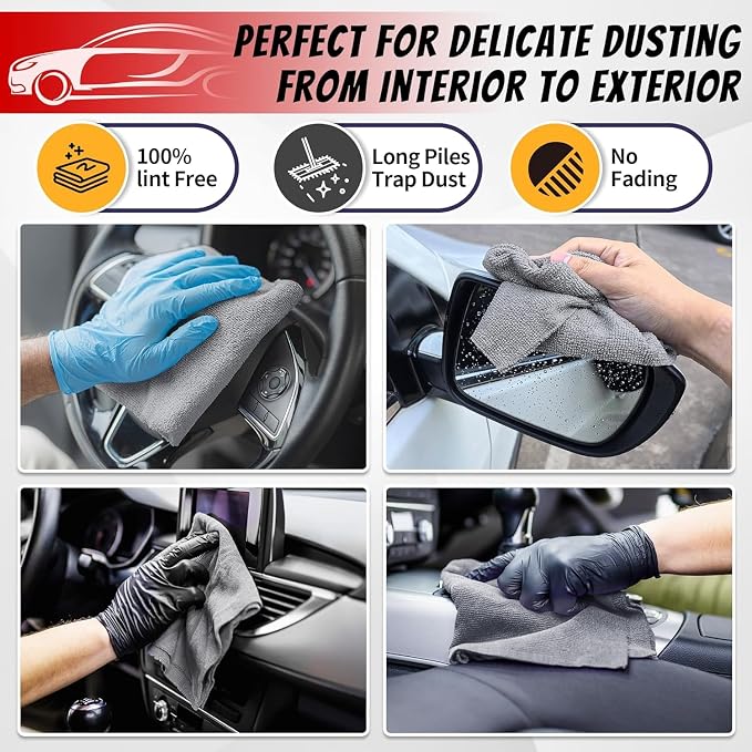 Microfiber Cleaning Cloth, Shop Towels Bulk, 24 Pack Grey Microfiber Towels for Cars, All-Purpose Absorbent Cleaning Rags, Dust Cloth for Automotive, Mechanic, Garage, Bar, 12 x 11 inch