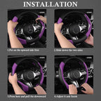 Faux Leather Steering Wheel Cover and Waterproof Car Floor Mats,Universal Car Combo Fit for 95% Sedan,SUV,Cars,14.5-15inch Sporty Anti-Slip Safety Comfortable Design(Black＆Purple)