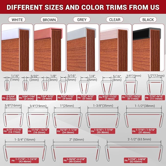 Rubber Edge Trim, Flexible Self-Adhesive U Shaped Peel and Stick Edge Banding, 1-3/4"(44.5mm) U Channel Edge Protector, Edge Guards for Woods, Furniture, 20Ft, Black Color