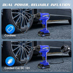 Tire Inflator Portable Air Compressor, 150PSI Cordless Tire Pump with DC 12V/Battery Dual Power Supplies, Portable Handheld Air Pump, Digital Pressure Gauge for Car Tires, Bicycles, Balls, Blue