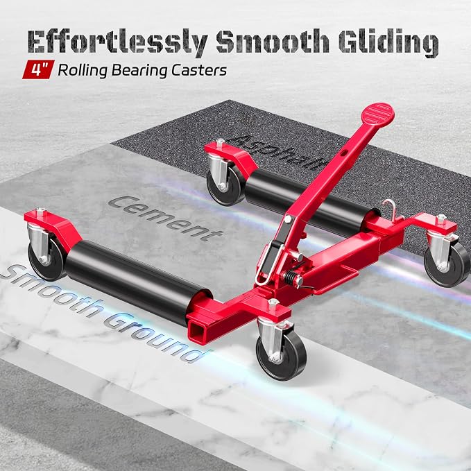 Car Dolly Jack Set of 4, Mechanical 1500-lbs Wheel Dolly, 9'' car Wheel Dolly Positioning Jack, Car Dollies for Vehicle Positioning & Auto Repair Moving, Red