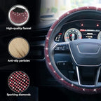 Bling Steering Wheel Cover, Rhinestone Steering Wheel Cover with Crystal Diamond for Women, Sparkling Car Wheel Protector Universal Fit 14-15 inches - Red