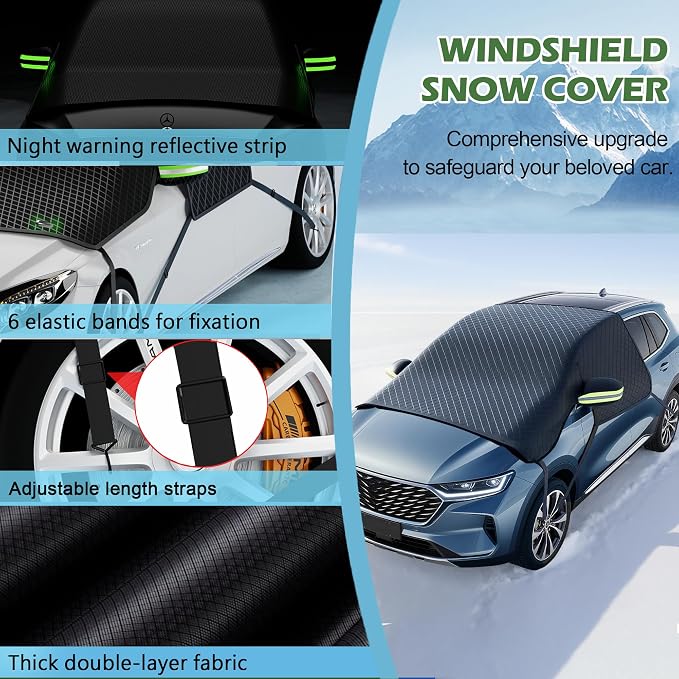 2PCS Windshield Snow Cover, Car Windshield Cover for Ice and Snow, Automotive Large Magnetic Windshield Frost Cover With Side Window and Mirror Protector in Winter, Suitable for Most Vehicle,Sedan,SUV