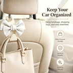 2 Pack Car Purse Hooks, Cute Bow Car Seat Headrest Hook Hanger for Purses and Bags, Space-Saving Car Accessory (Cream white)