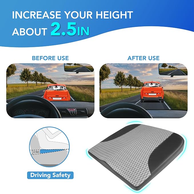Car Seat Cushion, Car Seat Pillow, Automotive Cushion | Memory Foam Car Seat Cushion for Long Driving, Butt Pillow for Pain Relief, Driver Seat Cushion for Car, Office, Black&Gray