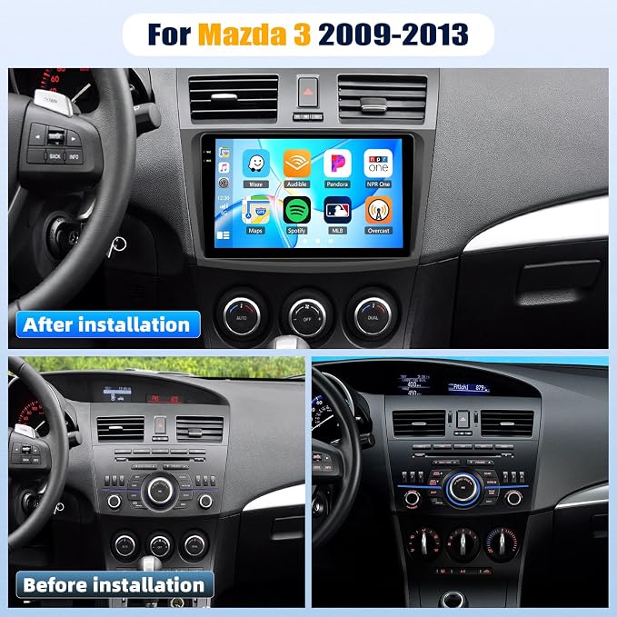 [4+128G] Android 15 Car Radio Stereo for Mazda 3 2009-2013 with Wireless Carplay&Android Auto,9 Inch Touchscreen Car Radio with Mirror Link Bluetooth FM/RDS WiFi GPS EQ SWC+AHD Backup Camera