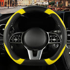 Black Yellow Microfiber Leather D Shaped Steering Wheel Cover | Breathable Anti Slip Grip Cool Sporty Look Glow for Women Men