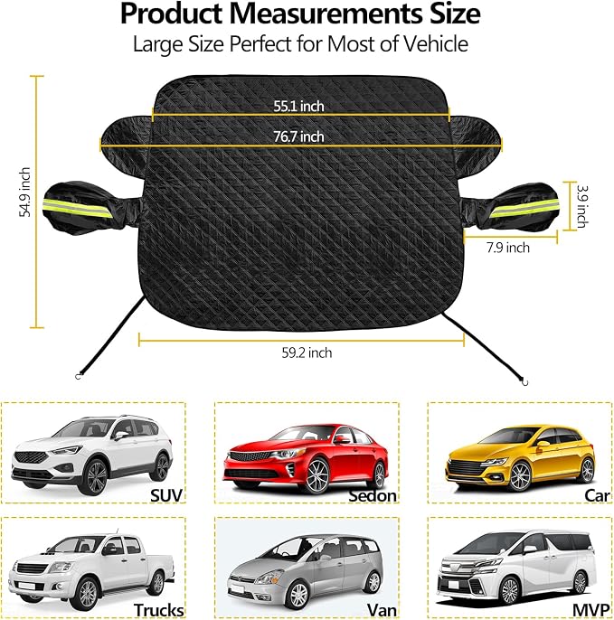 Car Windshield Cover for Ice and Snow Magnetic Car Anti-Snow Cover for SUV Truck 4-Layer for All-Weather Automotive Frost Snow Covers with Mirror Protectors, Fits Most Cars