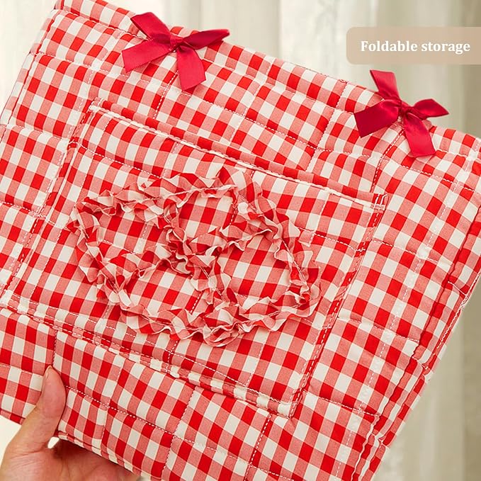 Floral Fabric Storage Basket Car Interior Storage Basket Underwear Sundries Laundry Baskets Supplies Home Organizer Bag (Red plaid)