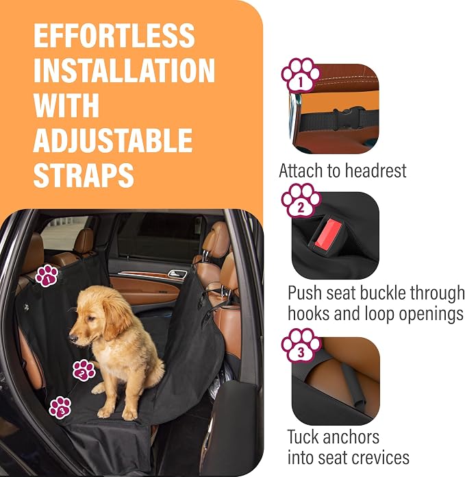 XL Waterproof Hammock Large Car Seat Cover, Fits SUVs Trucks Big Sedans, Secure Convertible Travel Bed Protects Backseat Cargo from Dog Puppy Pet Water Food Drool Urine, Black w/Blue Trim