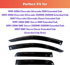 KPY Rain Guards for 1999-2006 Chevrolet Silverado/GMC Sierra 1500/2500HD/3500HD Extended Cab, Out-Channel Window Visor Vent Deflector 4PC, 2007 Chevy Silverado/GMC Sierra Classic (Extended Cab Only)