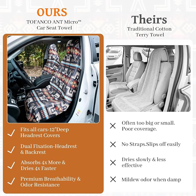 Car Seat Cover Towel for Front Seats Non-Slip with Headrest Pocket & Strap | Universal Fit for Cars Truck SUV|Car Seat Hoodie & Phocho Perfect After Gym Workout, Beach,Yoga and Running|Anti-dog Scratch