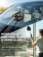 Window & Windshield Cleaner, Extendable, 3 Microfiber Pads (Grey) | Pivoting Triangle Head Wiper Cleans Interior & Exterior Glass, 3 Washable Reusable Bonnets, Lint-Free