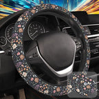 Colorful Wildflower Steering Wheel Cover with 2 Pcs Car Coasters Neoprene Steering Wheel Cover for Women Men Anti-Slip Breathable Car Accessories Universal 15 Inch Fit Auto Cars Trucks